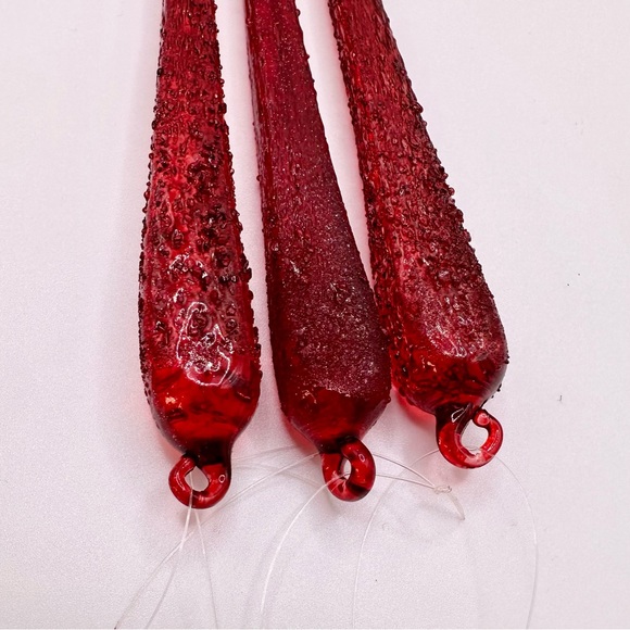Set of 3 Red Textured Icicle Ornaments - Picture 10 of 10